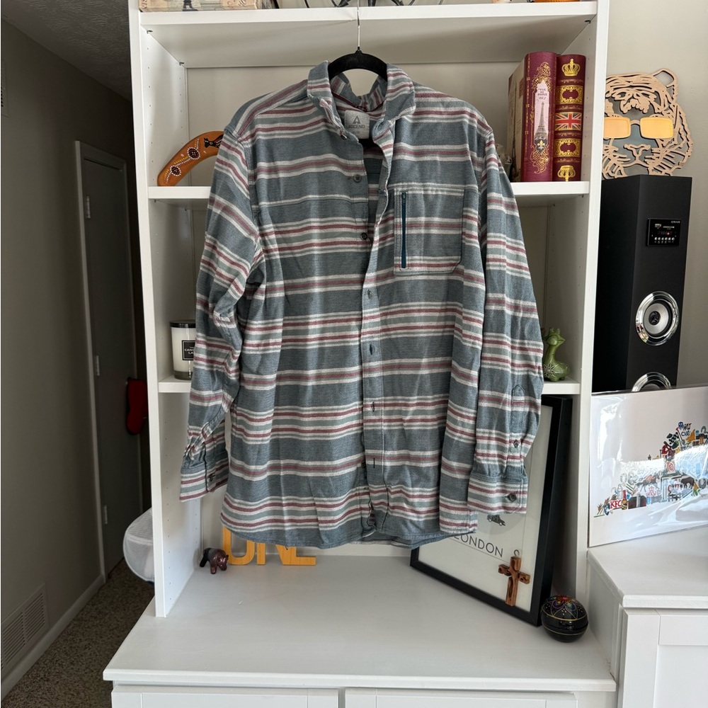 Ascend Gray and Red Striped Men's Shirt Jacket